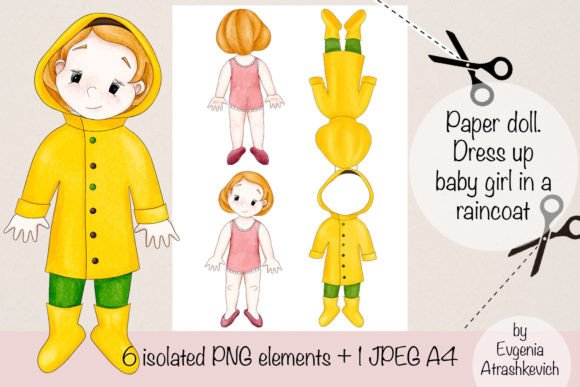 Watercolor Paper Doll — Girl in Yellow Hooded Raincoat