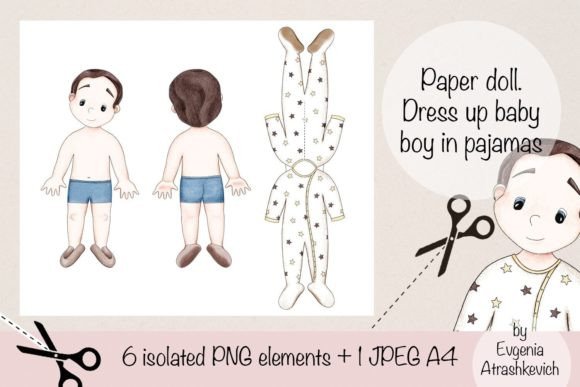Watercolor Paper Doll Dress-Up Baby Boy Pajamas
