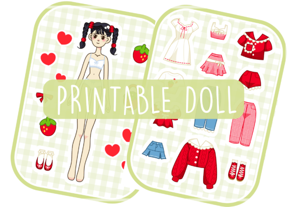Strawberry Picnic Printable Paper Doll Set
