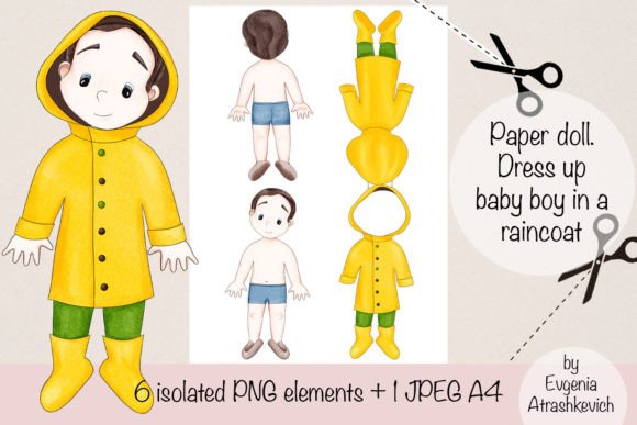 Paper Doll Baby Boy Raincoat Watercolor Set