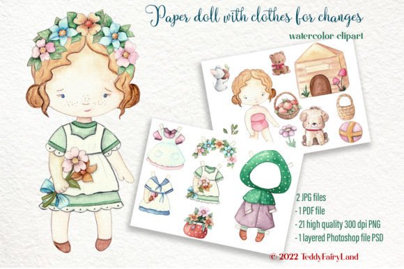 Watercolor Paper Doll Printable Clipart Set