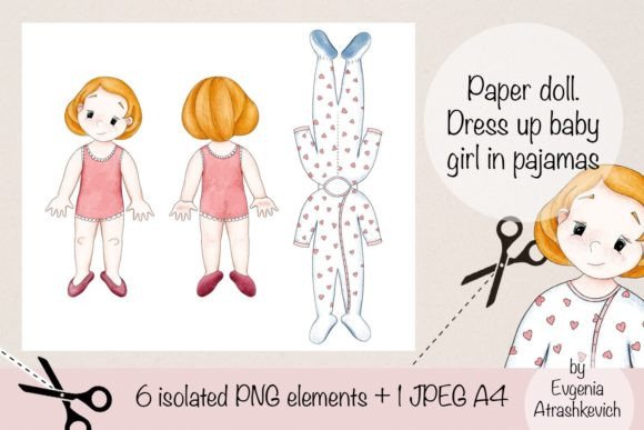 Paper Doll Baby Girl Pajamas Watercolor Dress-Up