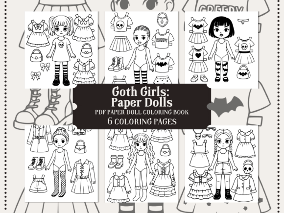 Goth Girls Paper Dolls Coloring Set