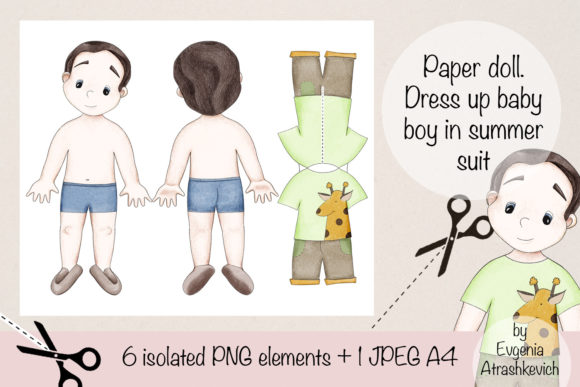 Watercolor Paper Doll Boy in Summer Suit