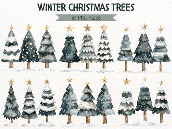 Christmas Tree Watercolor Clipart Bundle