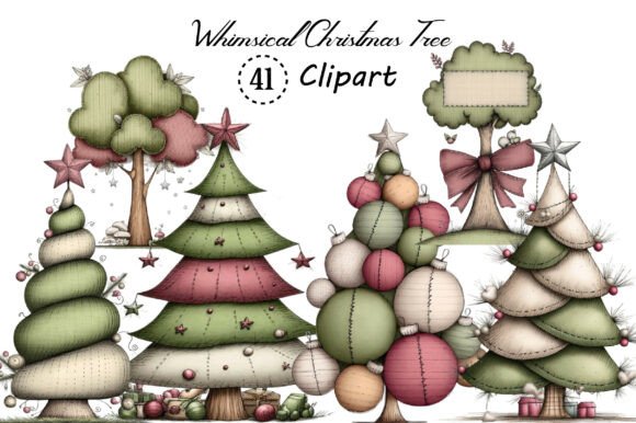Whimsical Christmas Tree Clipart Collection