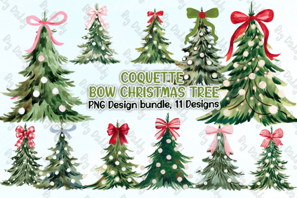 Festive Coquette Bow Christmas Tree Clipart
