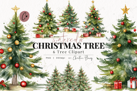 Festive Watercolor Christmas Tree Set