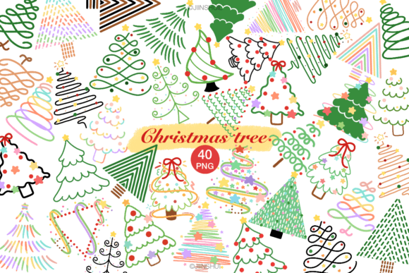 Hand-Drawn Christmas Tree Clip Art Collection