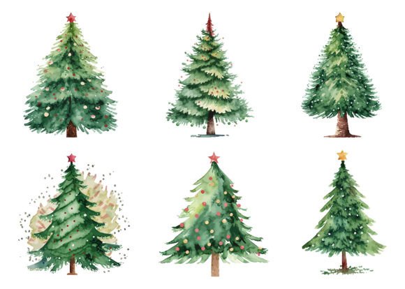 Watercolor Christmas Tree Art Set