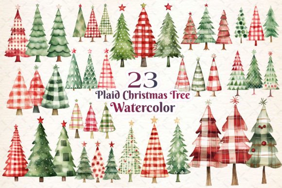 Festive Watercolor Christmas Tree Clipart Collection