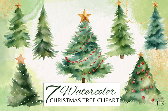 Watercolor Christmas Tree Clipart Collection