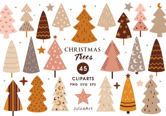Bohemian Christmas Tree Graphics Set