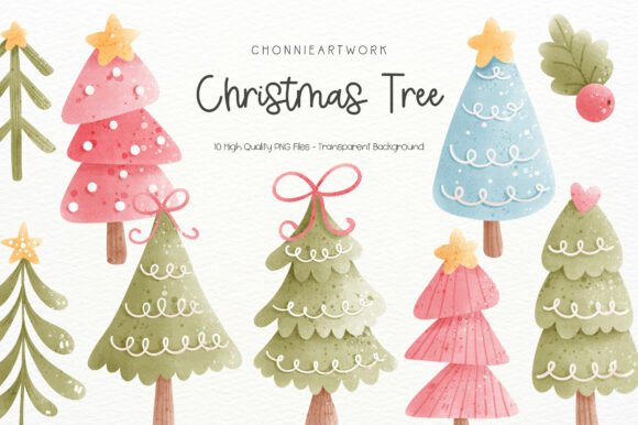 Hand-Drawn Watercolor Christmas Tree Clipart