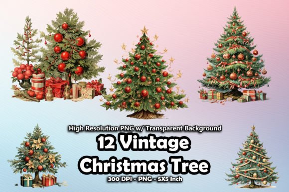 12 Elegant Vintage Christmas Tree Graphics
