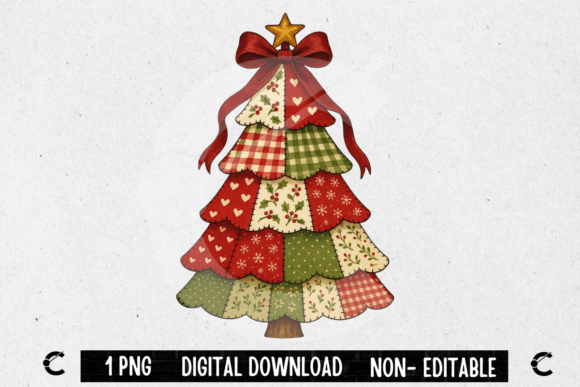 Retro Patchwork Christmas Tree Graphic
