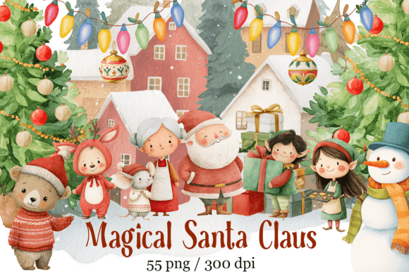 Festive Watercolor Santa Clipart Set