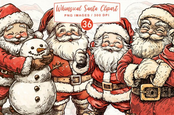 Whimsical Santa Christmas Clipart Collection