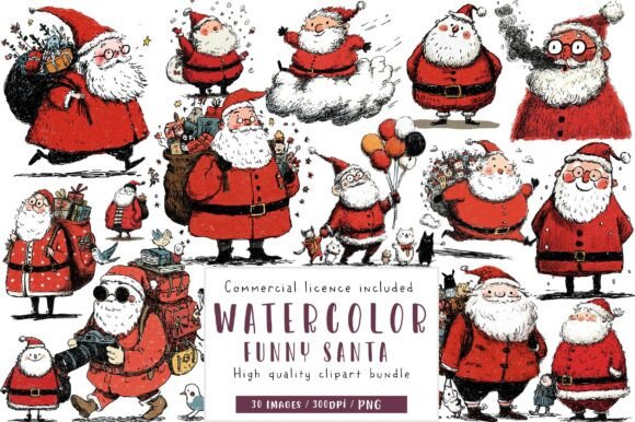 Whimsical Santa Clipart Collection