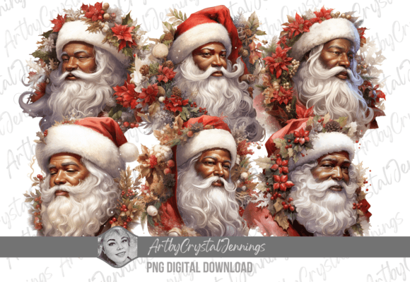 Festive Black Santa Watercolor PNG