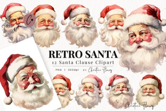 High-Quality Retro Santa Clipart Set