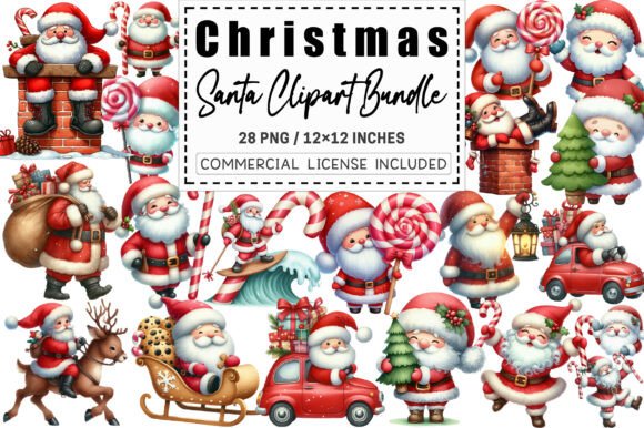 Whimsical Santa Christmas PNG Bundle