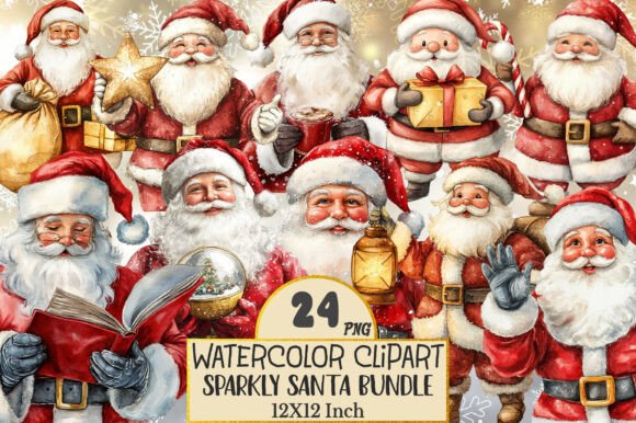 Festive Sparkly Santa Clipart Collection