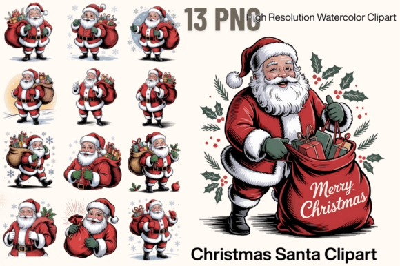 Festive Santa Clipart Set