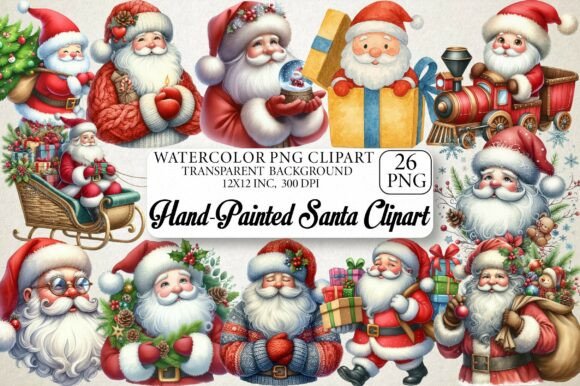 Watercolor Santa Clipart Set