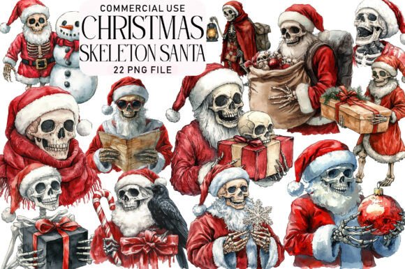 Festive Skeleton Santa PNG Collection