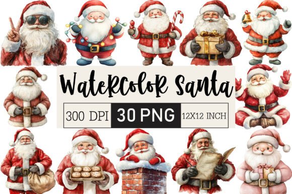 Watercolor Santa PNG Collection