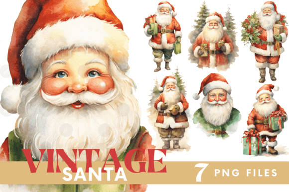 Vintage Santa Holiday Clipart Bundle
