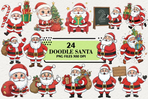 Charming Santa Doodle Clipart Set