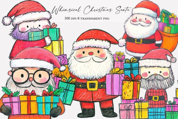Festive Santa Christmas Clipart Set