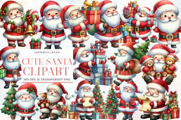 Watercolor Santa Art Clipart Collection