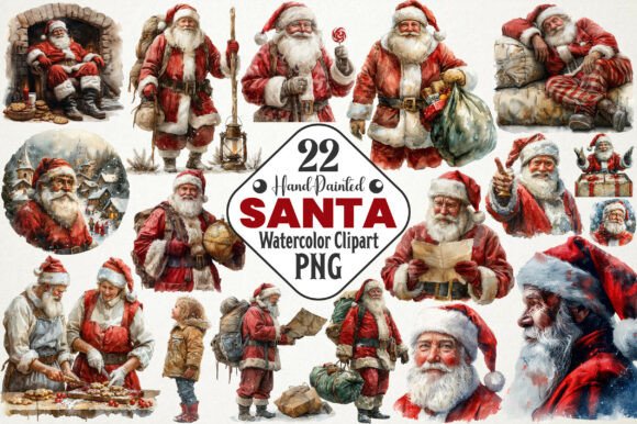 Watercolor Santa Holiday Clipart Collection