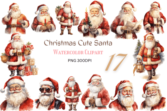 Watercolor Christmas Santa Clipart Pack