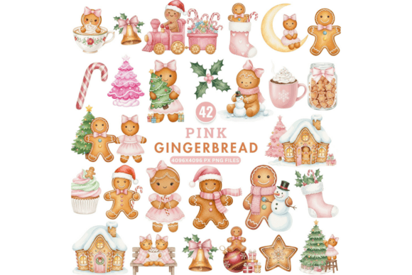 Charming Pink Gingerbread Christmas Clipart Set