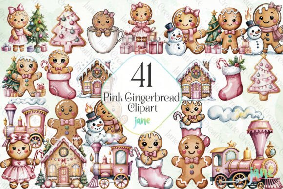 Pink Gingerbread Clipart Set