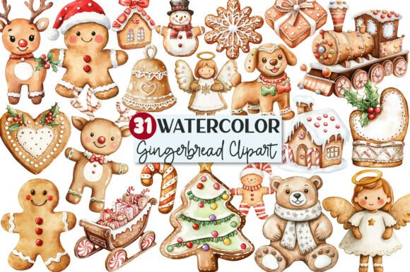 31-Piece Watercolor Gingerbread Art Set