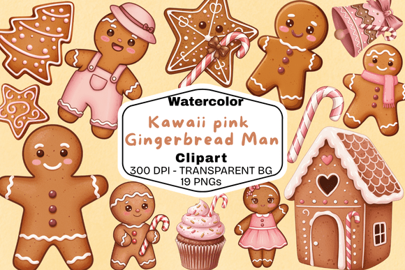 Charming Watercolor Gingerbread Clipart Set