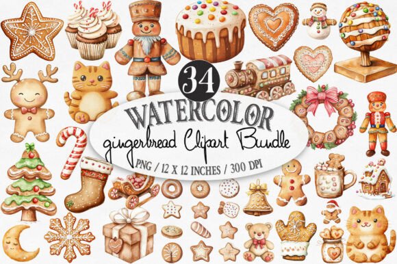 Vintage Santa Claus Watercolor Clipart Set