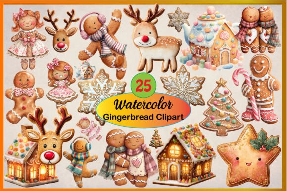 Festive Watercolor Gingerbread Illustrations