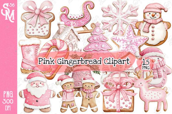 Pink Gingerbread Clipart Set