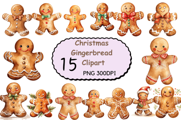 Watercolor Christmas Gingerbread Clipart Set