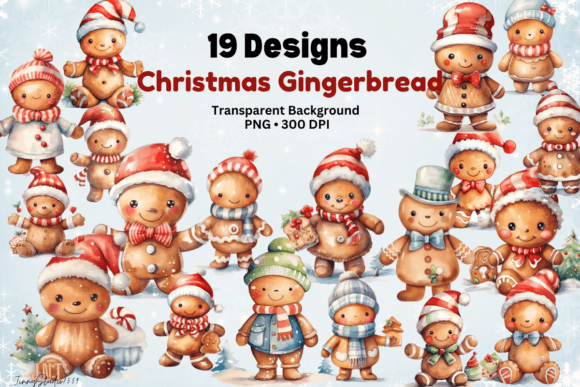 Christmas Gingerbread Watercolor Clipart Set