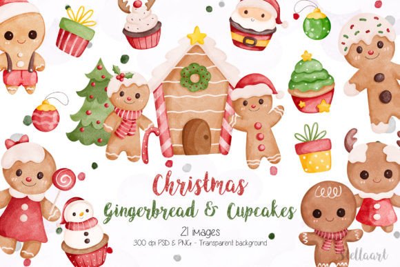 Christmas Gingerbread Watercolor Clipart Set