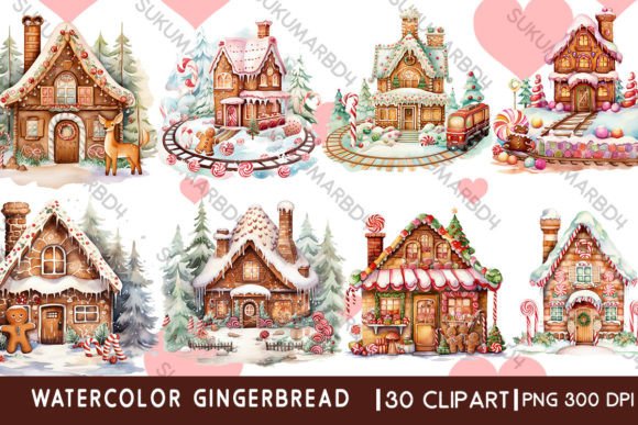 High-Resolution Watercolor Gingerbread Clipart