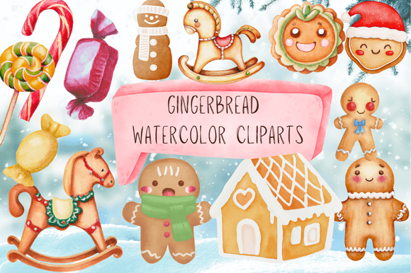 Watercolor Christmas Gingerbread Clipart Set