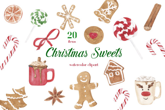 Watercolor Christmas Sweets Clipart Bundle